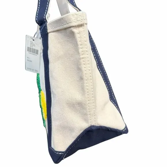 NWT Anthropologie The Hartley Cotton Canvas Tote Blue Beaded Lemon Print - Picture 5 of 11